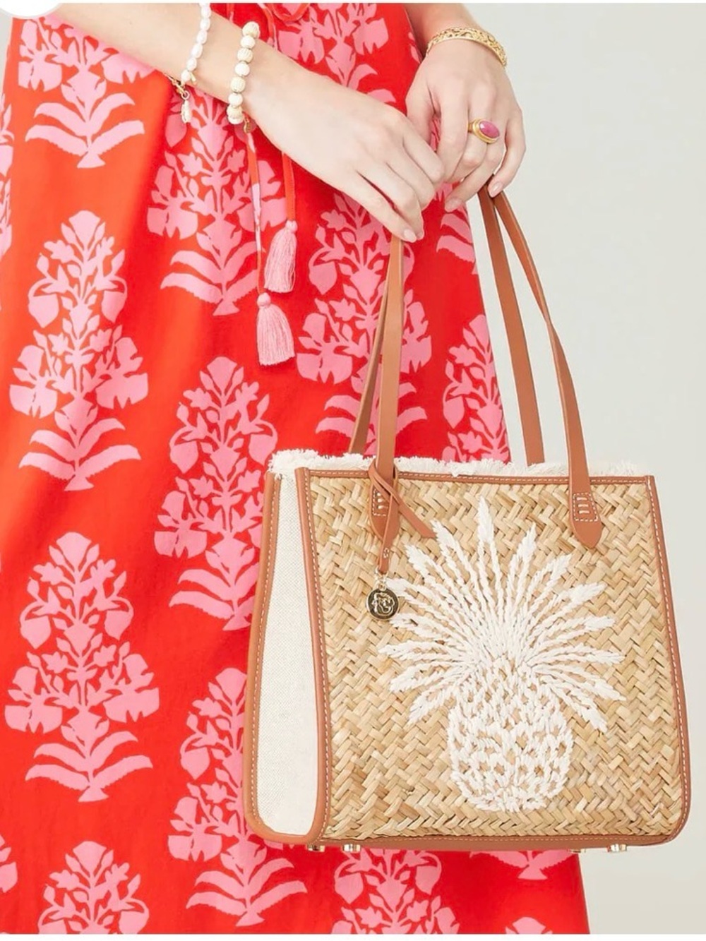 Spartina 449 Straw Pineapple Box Tote